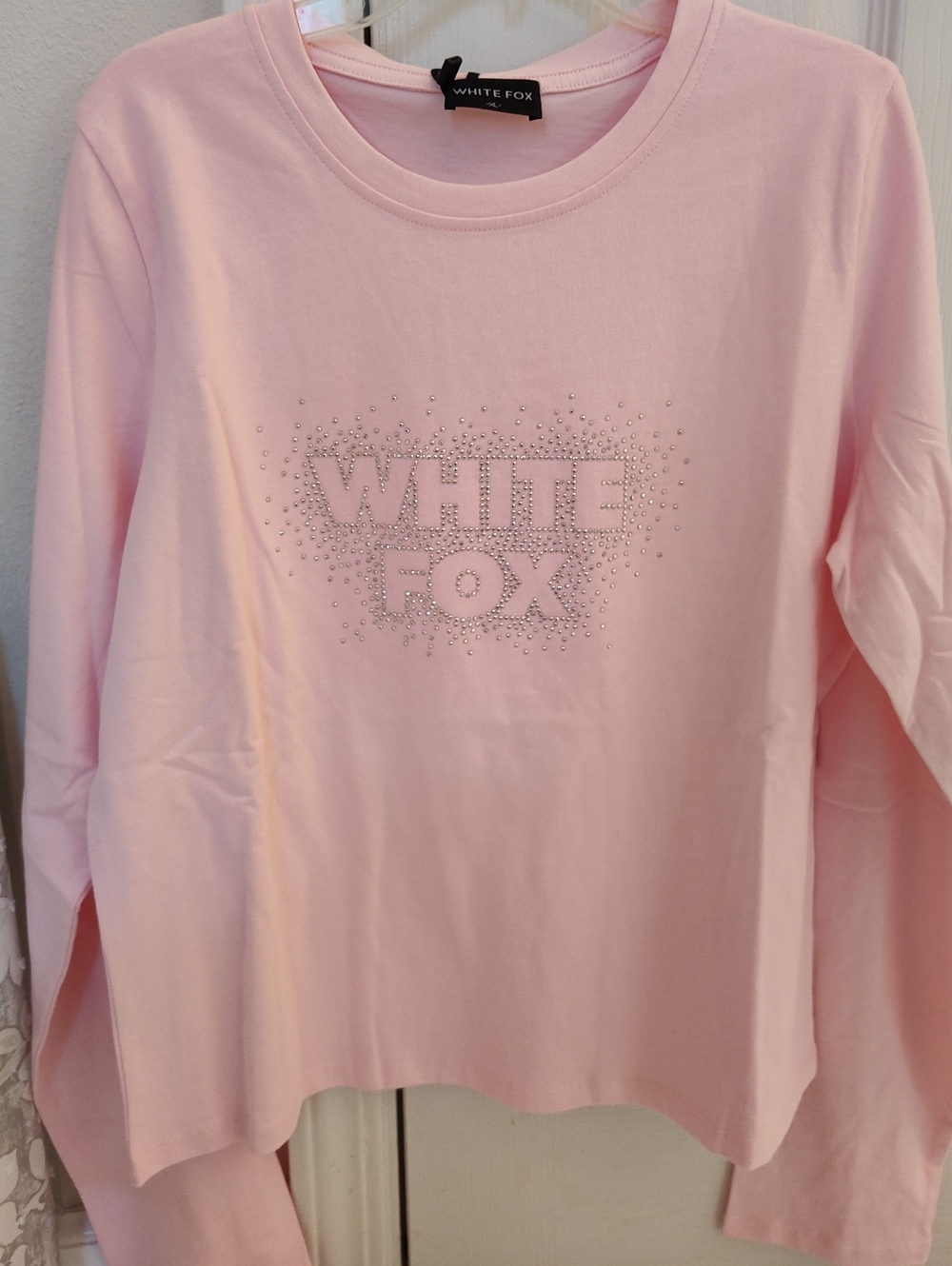 White Fox Relaxed Long Sleeve Baby Tee Pink XL
